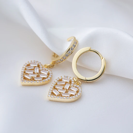 Baguette Heart CZ 925 Sterling Silver Earrings - Sade 925 Silver Jewelry
