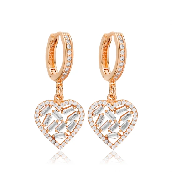 Baguette Heart CZ 925 Sterling Silver Earrings - Sade 925 Silver Jewelry