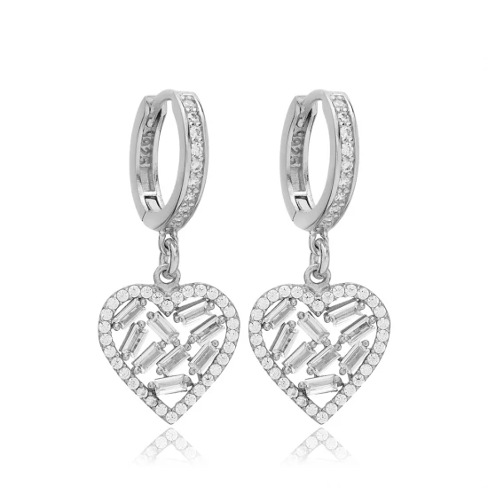 Baguette Heart CZ 925 Sterling Silver Earrings - Sade 925 Silver Jewelry