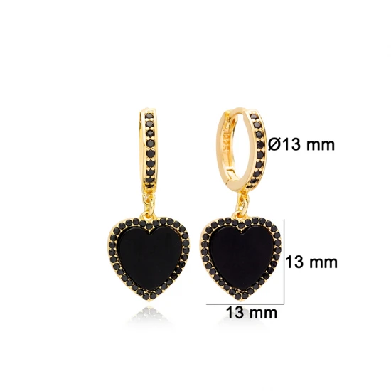 Mother Of Pearl Heart Black CZ Dangle Silver Earrings | 925 Sterling Silver Wholesale | Sade Silver Mother Of Pearl Heart Black CZ Dangle Silver Earrings - Sade 925 Silver Jewelry
