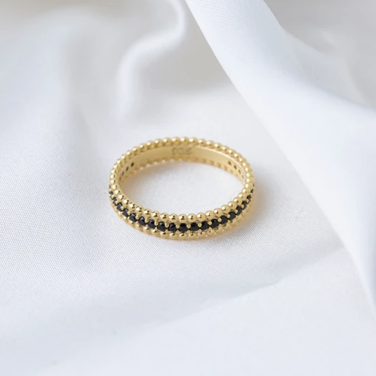 Black CZ Beaded Woman Band 925 Sterling Silver Ring Black CZ Beaded Woman Band 925 Sterling Silver Ring