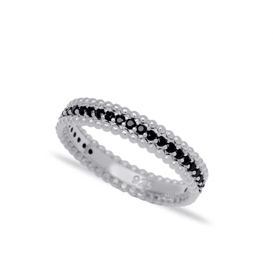 Black CZ Beaded Woman Band 925 Sterling Silver Ring Black CZ Beaded Woman Band 925 Sterling Silver Ring