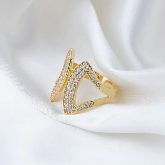 Clear Double Leaf Open Band CZ Adjustable Silver Ring