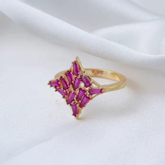 Ruby Baguette Geometric Shape Women 925 Silver Ring