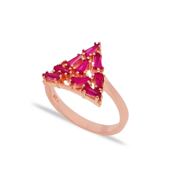 Ruby Baguette Triangle Shape Women Sterling Silver Ring