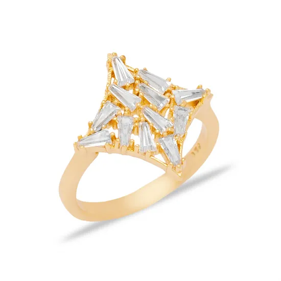 CZ Baguette Geometric Shape Women Sterling Silver Ring