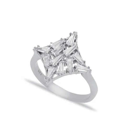 CZ Baguette Geometric Shape Women Sterling Silver Ring