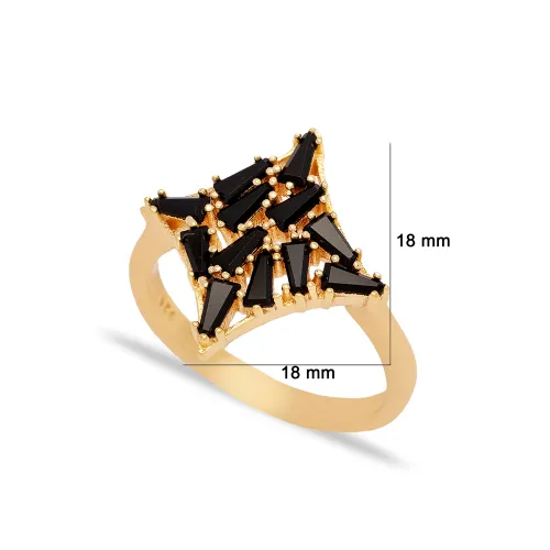 Black CZ Baguette Geometric Shape Women 925 Silver Ring