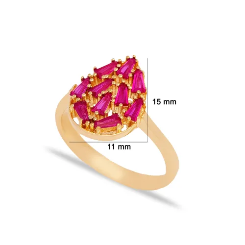 Turkish Drop Ruby Baguette 925 Sterling Silver Ring