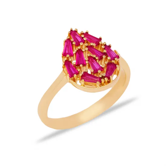 Turkish Drop Ruby Baguette 925 Sterling Silver Ring
