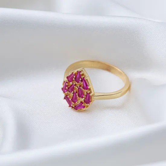 Turkish Drop Ruby Baguette 925 Sterling Silver Ring