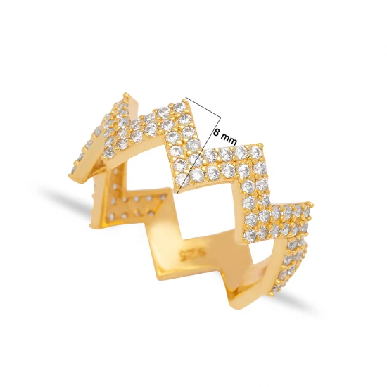 Handcrafted Zigzag CZ 925 Sterling Silver Ring Handcrafted Zigzag CZ 925 Sterling Silver Ring