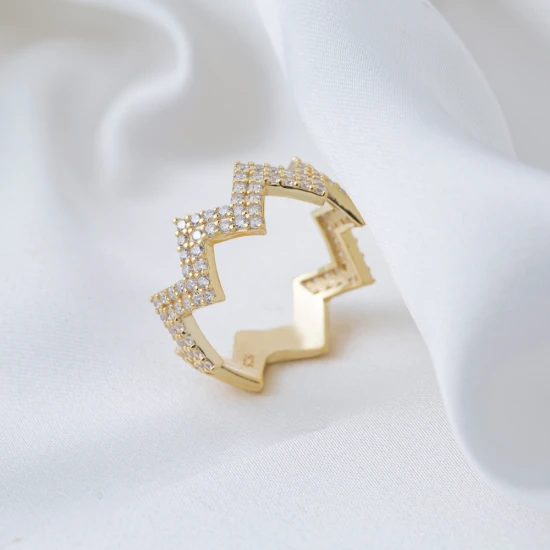 Handcrafted Zigzag CZ 925 Sterling Silver Ring Handcrafted Zigzag CZ 925 Sterling Silver Ring