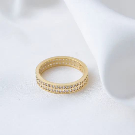 Double Row Design Zircon Stone Woman Ring 925 Sterling Silver Jewelry