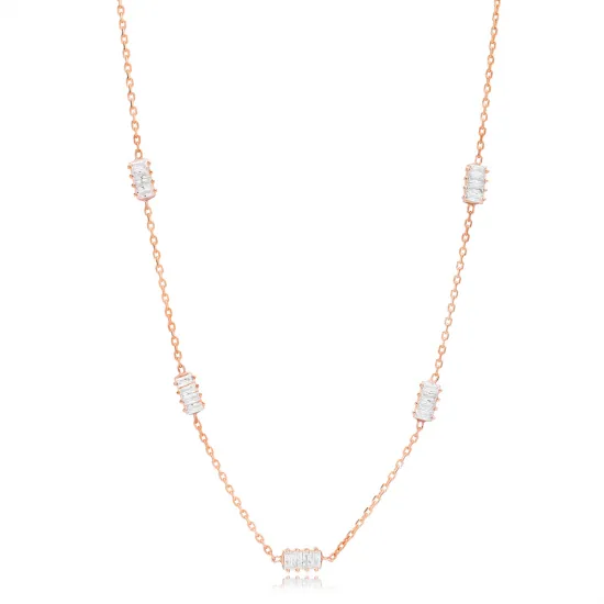 Rectangle Baguette Shaker Woman 925 Silver Necklace - Sade 925 Silver Jewelry
