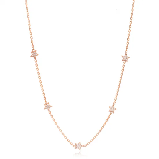 6mm Star Shiny CZ Shaker Woman Sterling Silver Necklace | 925 Sterling Silver Wholesale | Sade Silver 6mm Star Shiny CZ Shaker Woman Sterling Silver Necklace - Sade 925 Silver Jewelry