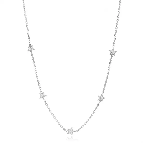 6mm Star Shiny CZ Shaker Woman Sterling Silver Necklace | 925 Sterling Silver Wholesale | Sade Silver 6mm Star Shiny CZ Shaker Woman Sterling Silver Necklace - Sade 925 Silver Jewelry