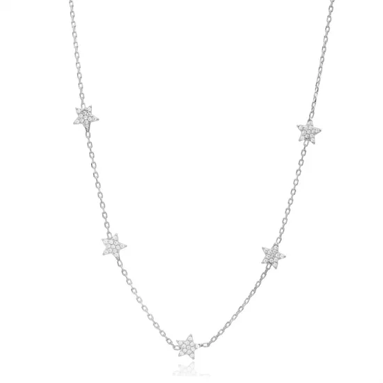 7mm Star Shiny CZ Shaker Woman Sterling Silver Necklace | 925 Sterling Silver Wholesale | Sade Silver 7mm Star Shiny CZ Shaker Woman Sterling Silver Necklace - Sade 925 Silver Jewelry
