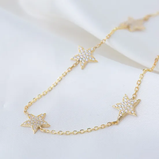 10mm Star Shiny CZ Shaker Woman 925 Silver Necklace | 925 Sterling Silver Wholesale | Sade Silver 10mm Star Shiny CZ Shaker Woman 925 Silver Necklace - Sade 925 Silver Jewelry