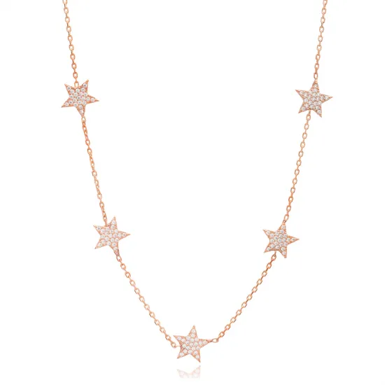 10mm Star Shiny CZ Shaker Woman 925 Silver Necklace | 925 Sterling Silver Wholesale | Sade Silver 10mm Star Shiny CZ Shaker Woman 925 Silver Necklace - Sade 925 Silver Jewelry