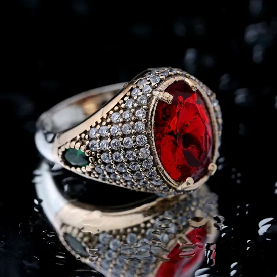Oval Shape Garnet Unisex 925 Sterling Silver Ring