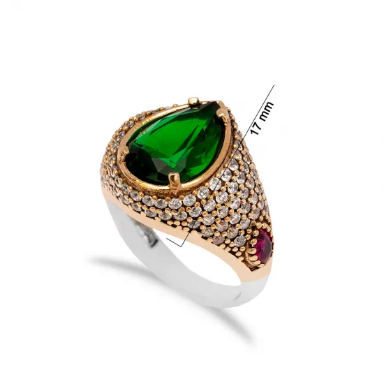 Pear Shape Emerald Unisex 925 Sterling Silver Ring Pear Shape Emerald Unisex 925 Sterling Silver Ring