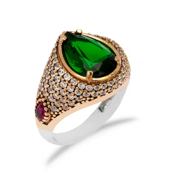 Pear Shape Emerald Unisex 925 Sterling Silver Ring Pear Shape Emerald Unisex 925 Sterling Silver Ring