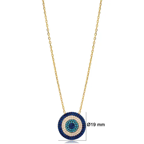 Blue Green Round Evil Eye 925 Sterling Silver Necklace Blue Green Round Evil Eye 925 Sterling Silver Necklace