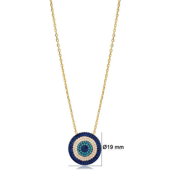 Blue Green Round Evil Eye 925 Sterling Silver Necklace Blue Green Round Evil Eye 925 Sterling Silver Necklace