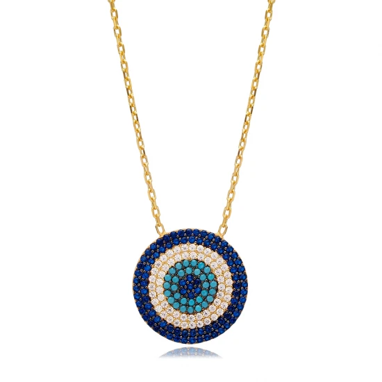 Blue Green Round Evil Eye 925 Sterling Silver Necklace Blue Green Round Evil Eye 925 Sterling Silver Necklace
