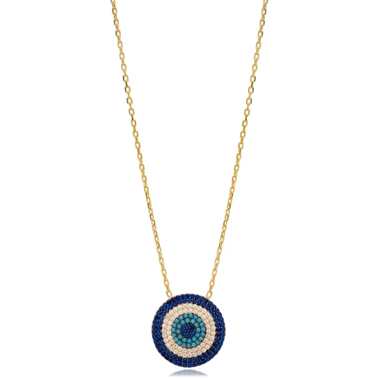 Blue Green Round Evil Eye 925 Sterling Silver Necklace Blue Green Round Evil Eye 925 Sterling Silver Necklace