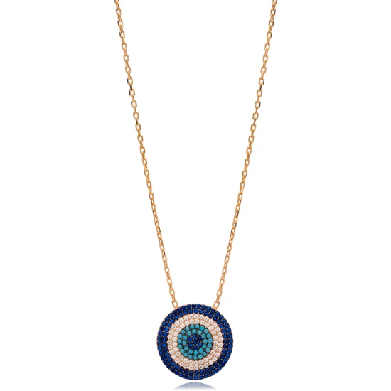 Blue Green Round Evil Eye 925 Sterling Silver Necklace Blue Green Round Evil Eye 925 Sterling Silver Necklace