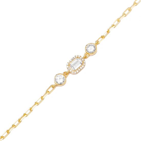Square Geometric CZ Baguette Sterling Silver Bracelet | 925 Sterling Silver Wholesale | Sade Silver Square Geometric CZ Baguette Sterling Silver Bracelet - Sade 925 Silver Jewelry