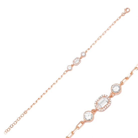 Square Geometric CZ Baguette Sterling Silver Bracelet | 925 Sterling Silver Wholesale | Sade Silver Square Geometric CZ Baguette Sterling Silver Bracelet - Sade 925 Silver Jewelry