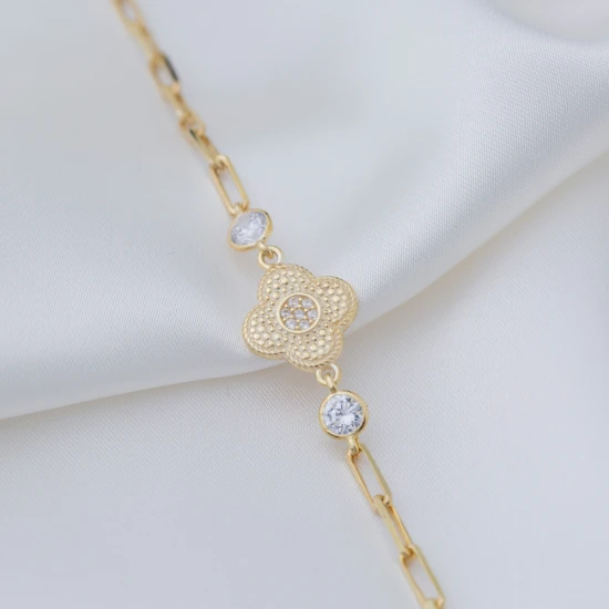 Four Leaf Clover Shiny CZ Woman 925 Silver Bracelet - Sade 925 Silver Jewelry