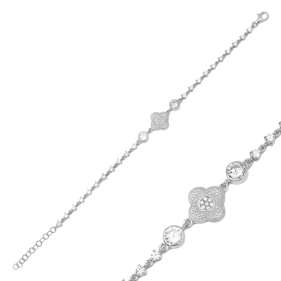 Four Leaf Clover Multiple CZ Woman 925 Silver Bracelet Four Leaf Clover Multiple CZ Woman 925 Silver Bracelet