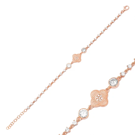 Four Leaf Clover Multiple CZ Woman 925 Silver Bracelet Four Leaf Clover Multiple CZ Woman 925 Silver Bracelet