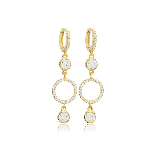 Turkish Round CZ Long 925 Sterling Silver Earrings