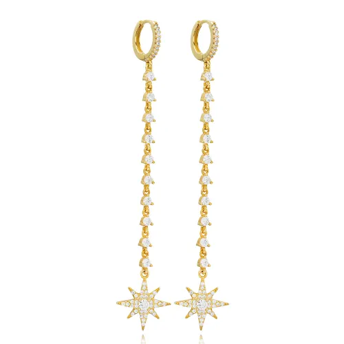 North Star Chain CZ Long 925 Sterling Silver Earrings