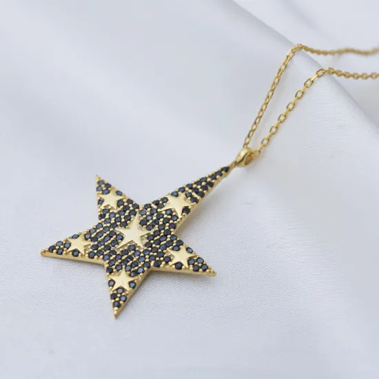 Black Zircon Star Shape Charm Necklace Turkish Handcrafted Wholesale 925 Sterling Silver Jewelry Black Zircon Star Shape Charm Necklace Turkish Handcrafted Wholesale 925 Sterling Silver Jewelry