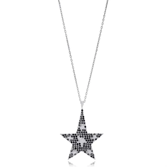 Black Zircon Star Shape Charm Necklace Turkish Handcrafted Wholesale 925 Sterling Silver Jewelry Black Zircon Star Shape Charm Necklace Turkish Handcrafted Wholesale 925 Sterling Silver Jewelry
