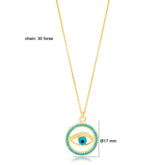 Turquoise Round Shape Evil Eye Bead 925 Silver Necklace Turquoise Round Shape Evil Eye Bead 925 Silver Necklace