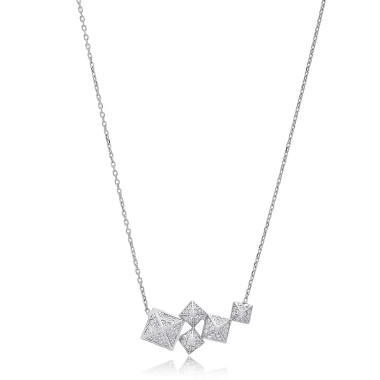 Minimalist Square Shape CZ 925 Sterling Silver Necklace