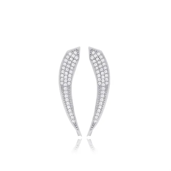 Clear Long Leaf CZ 925 Sterling Silver Ear Cuff Clear Long Leaf CZ 925 Sterling Silver Ear Cuff