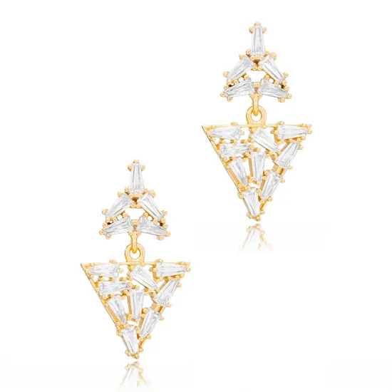 Baguette CZ Stone Stud Cluster Earrings