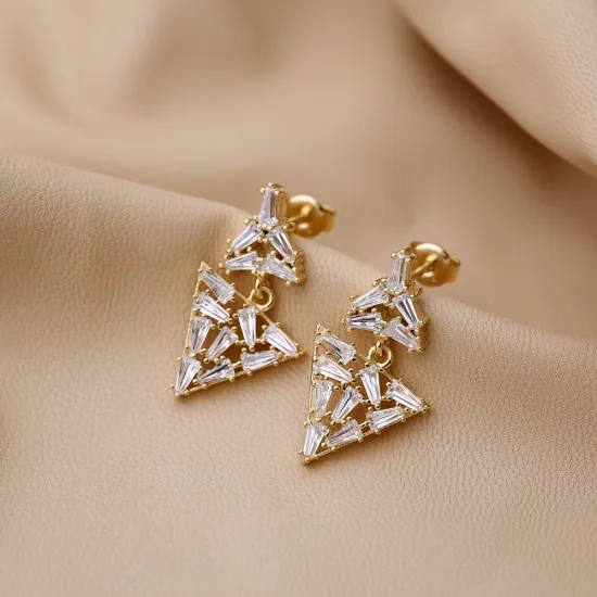 Baguette CZ Stone Stud Cluster Earrings
