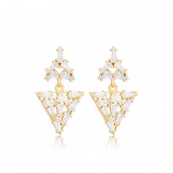 Baguette CZ Stone Stud Cluster Earrings