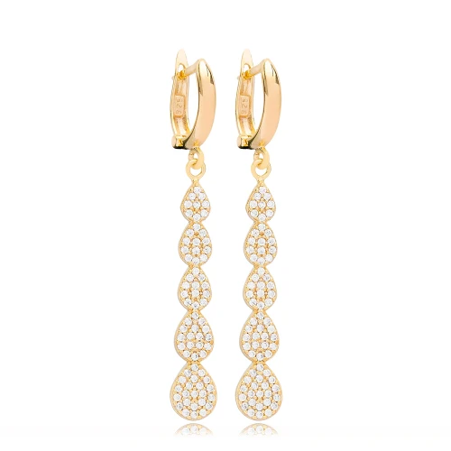 Drop Pear CZ Long 925 Sterling Silver Earrings