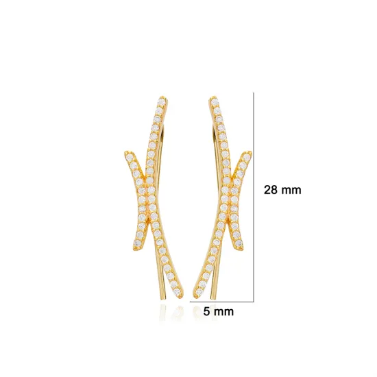 Clear Crossed Bar CZ 925 Sterling Silver Ear Cuff