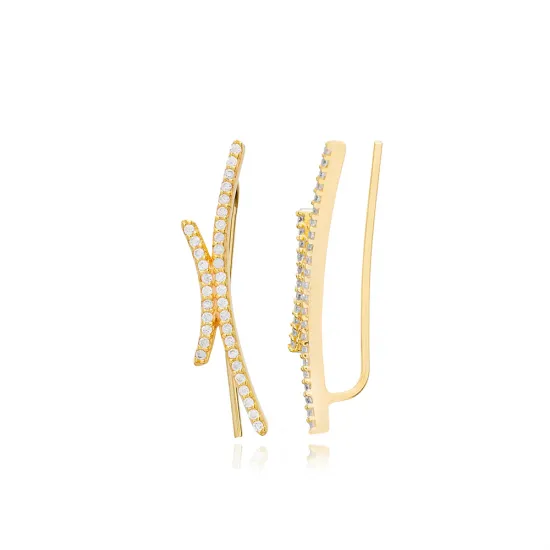 Clear Crossed Bar CZ 925 Sterling Silver Ear Cuff
